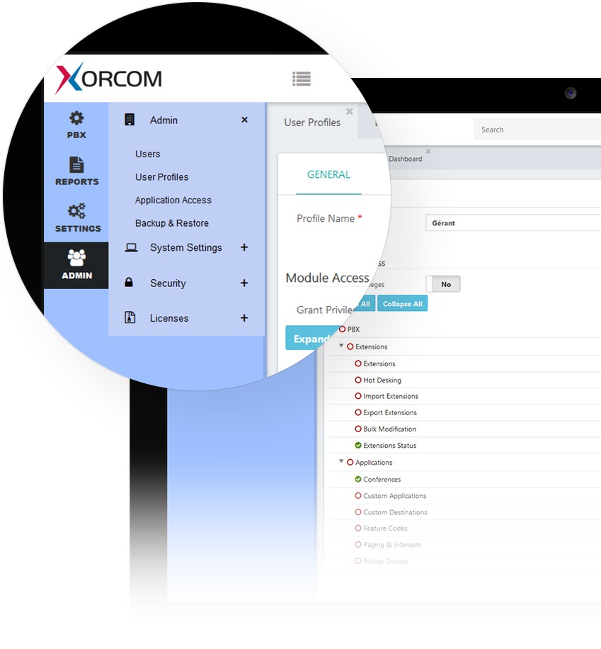 Interface Suite logicielle Xorcom